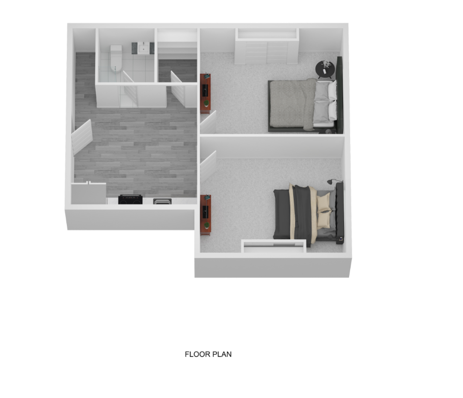 Floor plan for 1 bed, 1 bath, 580 sqft